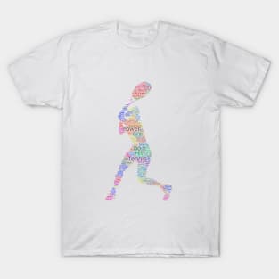 Tennis Player Silhouette Shape Text Word Cloud T-Shirt